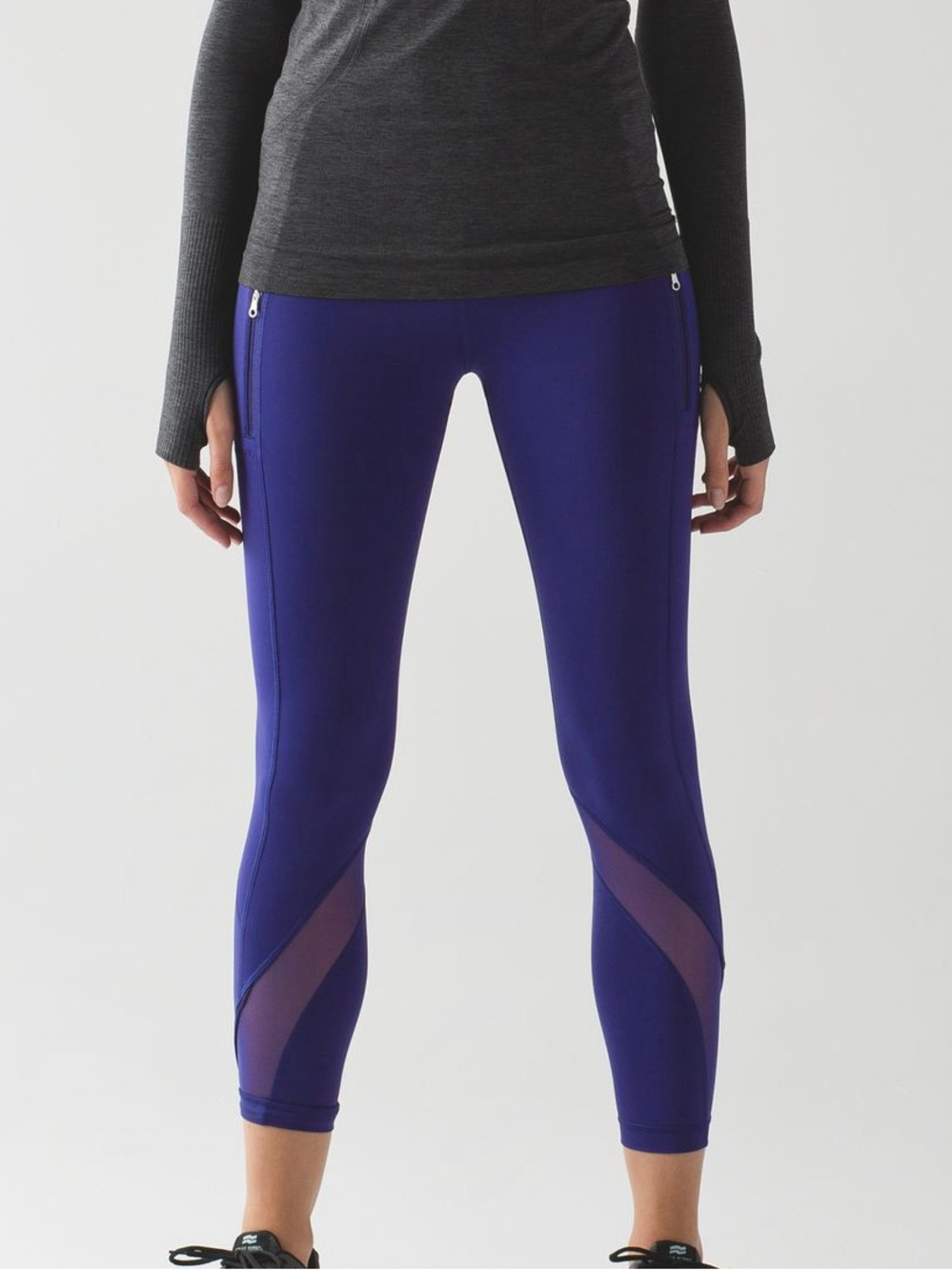 Lululemon Inspire Tight II Emperor Blue Front Zipper Pockets Mesh Leggings Sz 2
